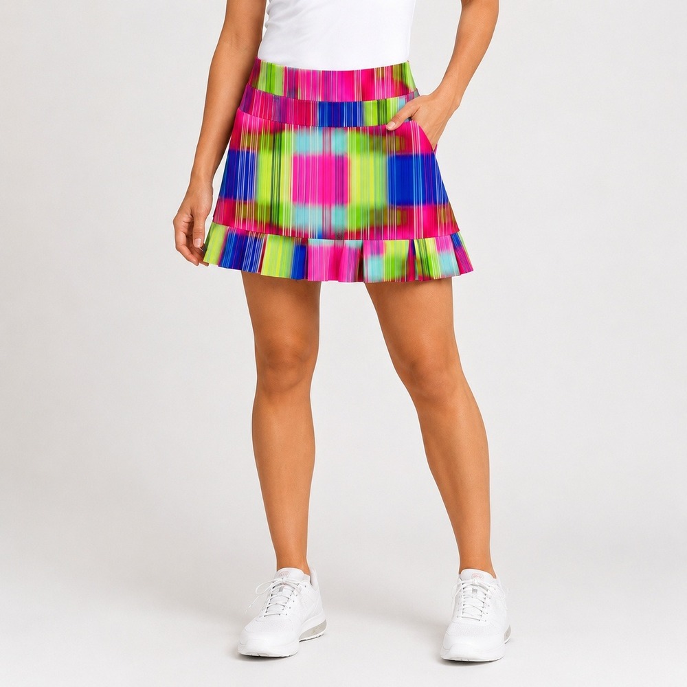 Tzu Tzu Womens Small Golf Skort Pink Blue Green Stripe Pleated Tennis Skirt USA
